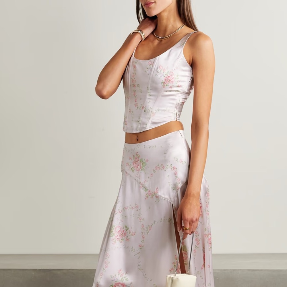 Loveshackfancy pink mori bustier with appliqué size small